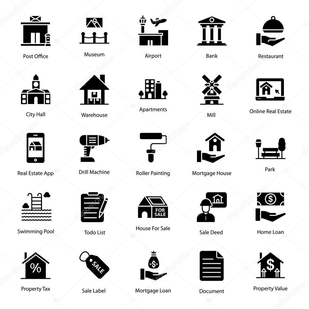 Pack Of Construction Solid  Icons 