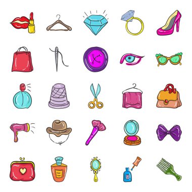 Makyaj Aksesuarları Doodle Vektörleri Paketi 