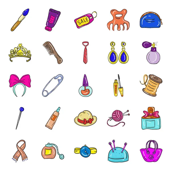 Accessori Bellezza Doodle Icons Pack — Vettoriale Stock