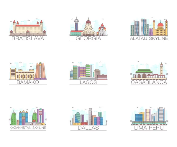 Urbana Arkitekturer Flat Vectors Pack — Stock vektor