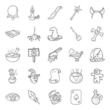 Cadı ve Sihirli Doodle Vektörleri Paketi 