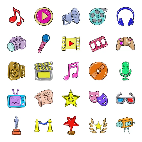 Accesorios Cine Doodle Vectores Pack — Vector de stock