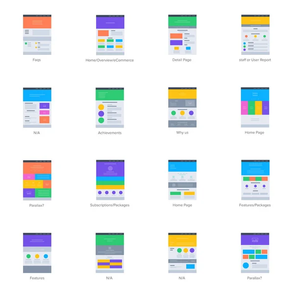 Website Wireframe Flat Icons Pack — Stock Vector