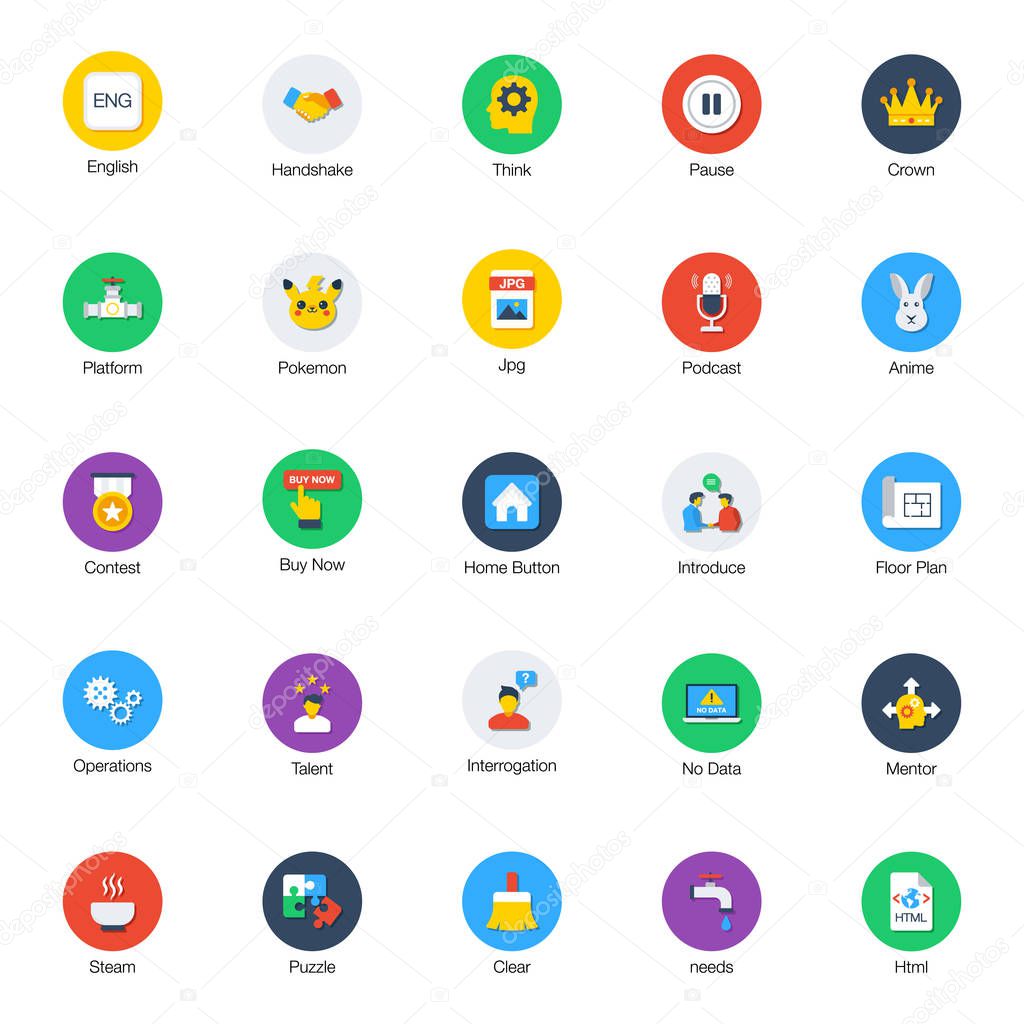 Technical Flat Rounded Icons Pack 