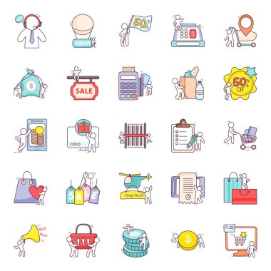 Alışveriş Satışı Düz Simgeleri Paketi