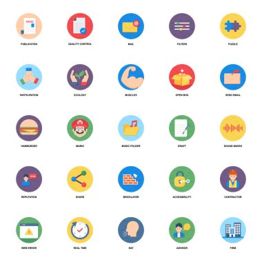 Benzersiz Düz Yuvarlak Simge Vektör Paketi 