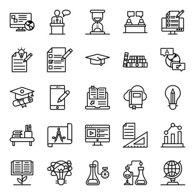 Bilim Eğitim Çizgisi Simgeleri Paketlendi 