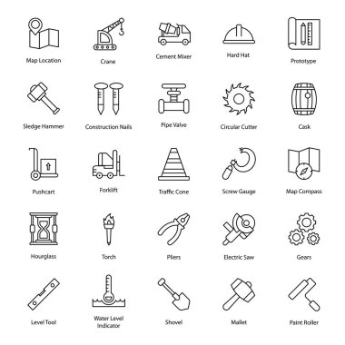 İnşaat Malzemeleri Satırı Simgeleri Paketi