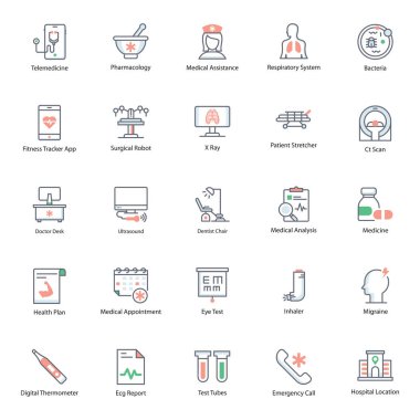 Tıbbi Araç Paketi Düz Simgeler 