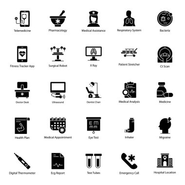 Tıbbi Araçlar Paketi Kabartma Simgeleri 