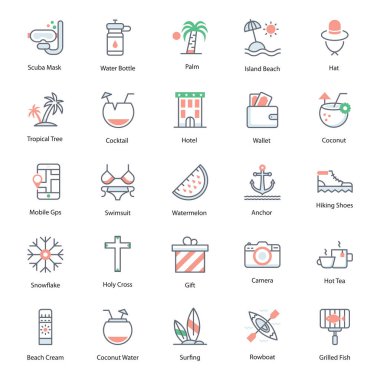 Tatil Eğlencesi Düz Simgeler Paketi 