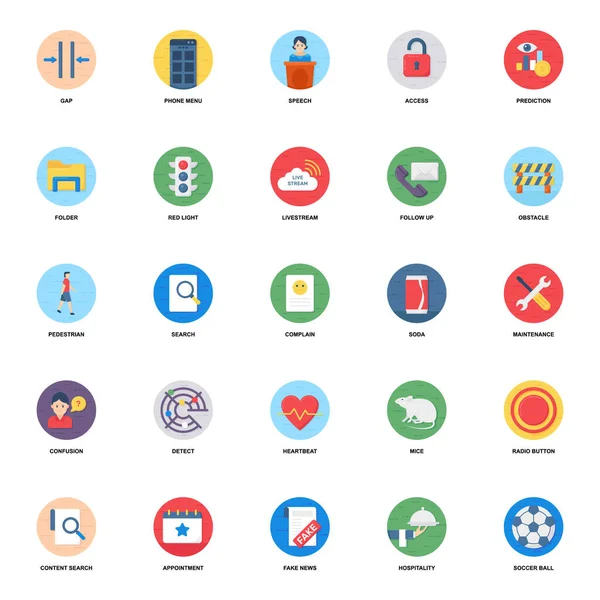 Paquete Iconos Redondos Planos Contemporáneos — Vector de stock