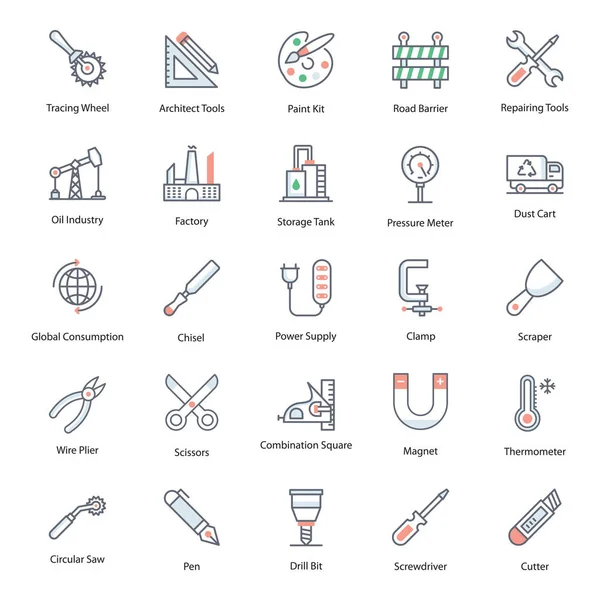 Matériaux Construction Flat Icons Pack — Image vectorielle