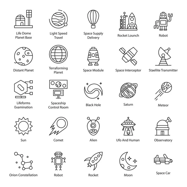 Pack Iconos Línea Espacial — Archivo Imágenes Vectoriales