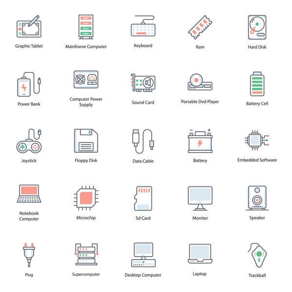 Hardware Components Flat Icons Pack 