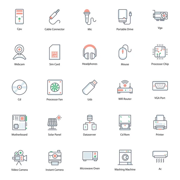 Paquete Iconos Planos Hardware Computadora — Vector de stock