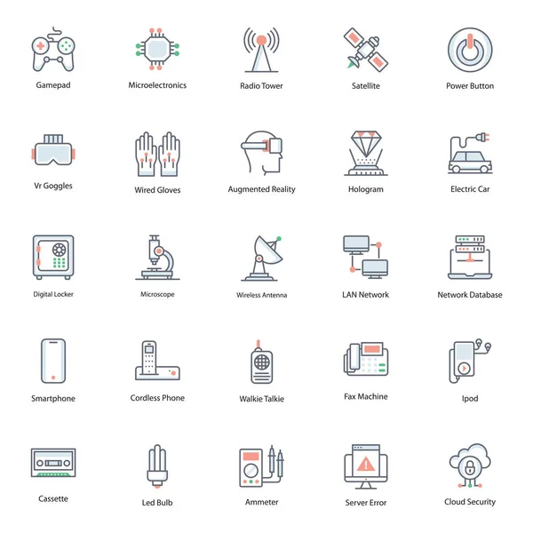 Paquete Iconos Planos Tecnología Artificial — Vector de stock