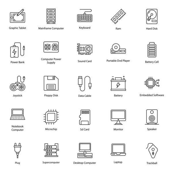 Hardware Components Line Icons Pack — Stock Vector