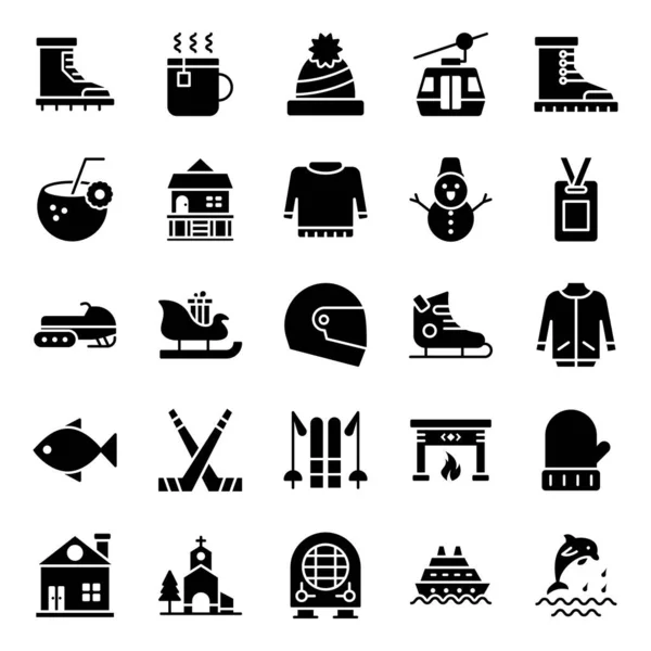 Adventure Hiking Glyph Icons Pack — Stock Vector
