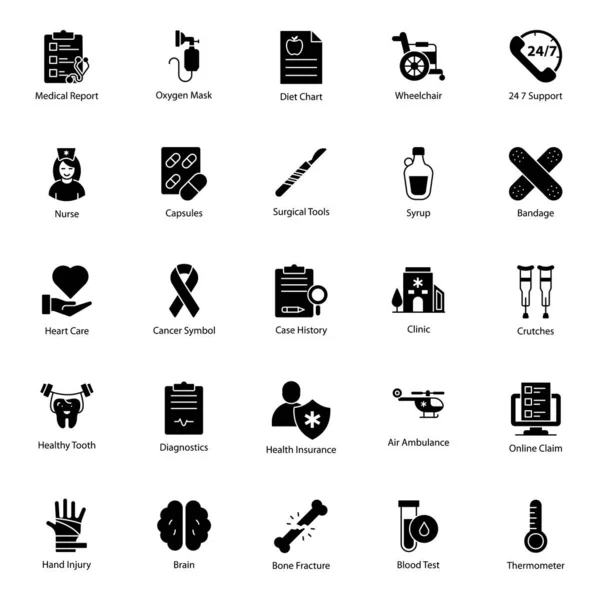 Pack Iconos Sólidos Para Cuidado Salud — Archivo Imágenes Vectoriales