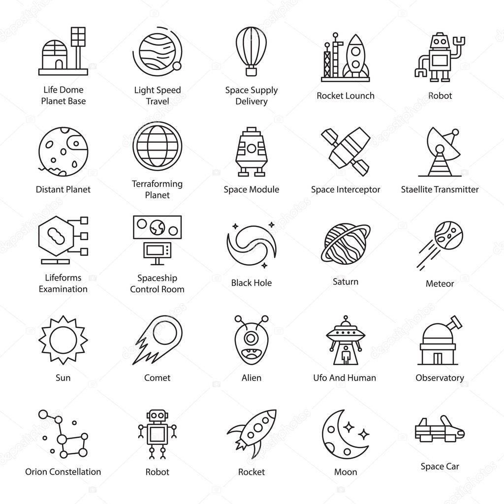 Pack Of Space Line Icons 
