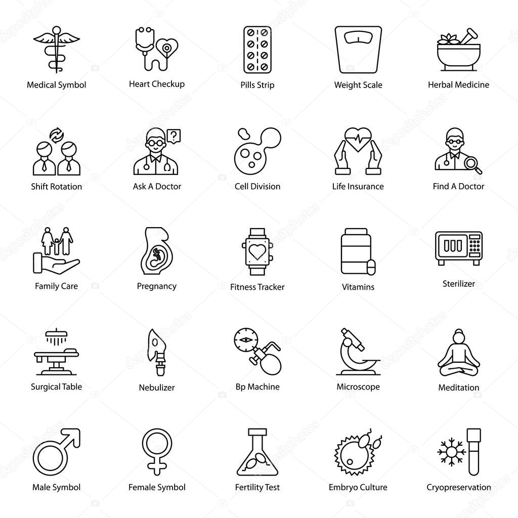 Pack Of Medical Equipment line Icons 