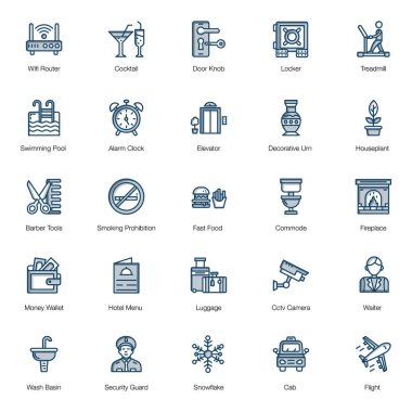 Otel Aksesuarları Düz Simgeler Paketi 