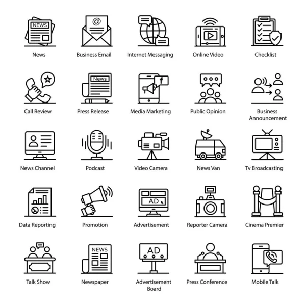 Paquete Iconos Línea Medios Marketing — Vector de stock