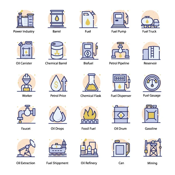 Pack Icônes Plates Industrie Pétrolière — Image vectorielle