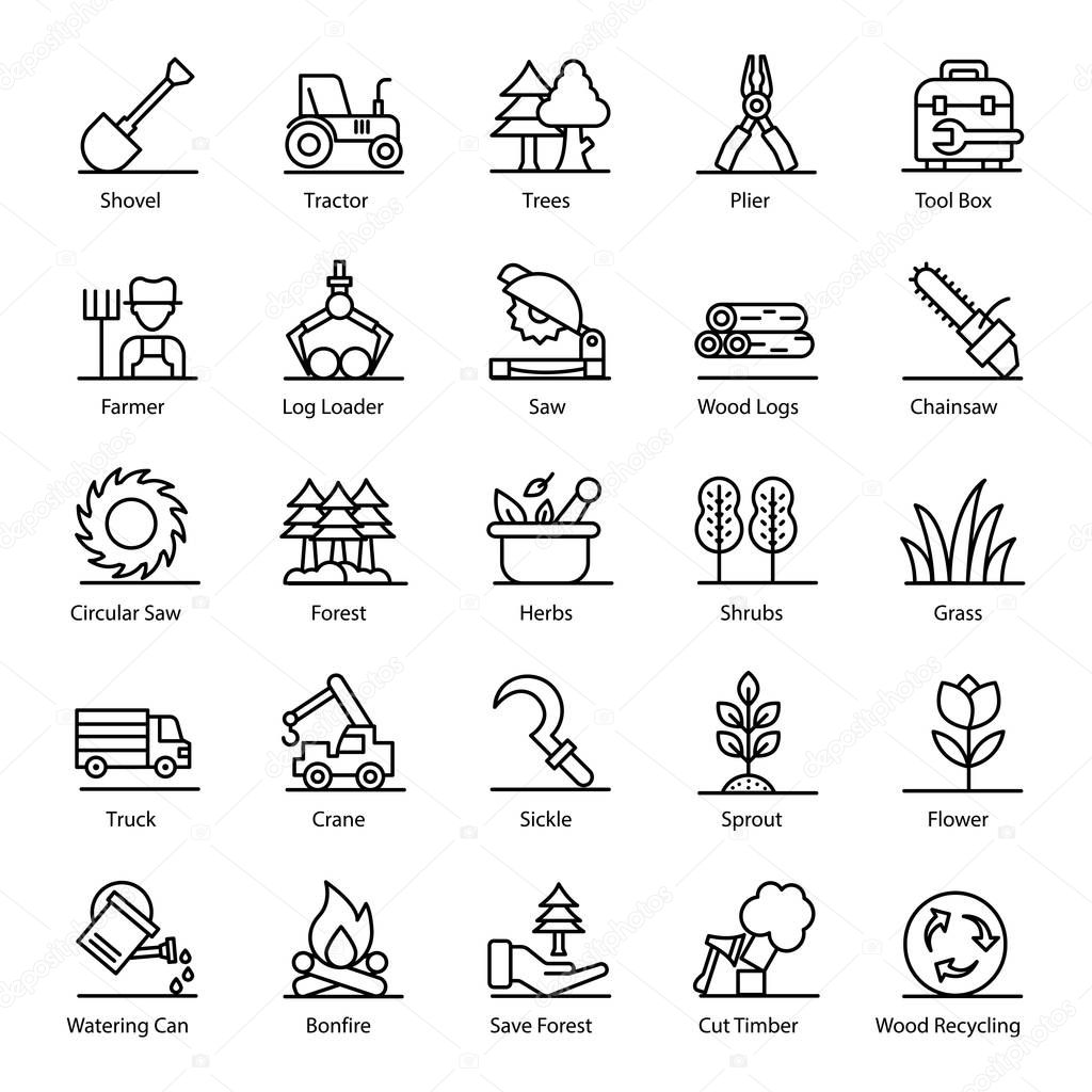 Forestry Line Icon Vectors Pack