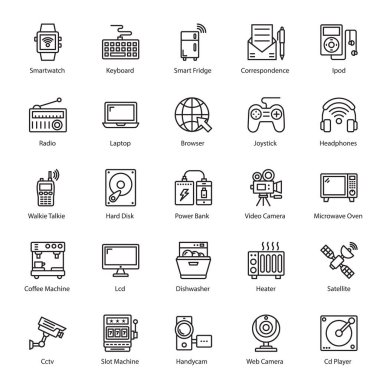 Eğlence Aygıtları ve Medya Gadget Satır Vektörleri Paketi 