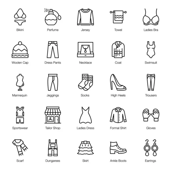 Pack Iconos Línea Moda — Archivo Imágenes Vectoriales