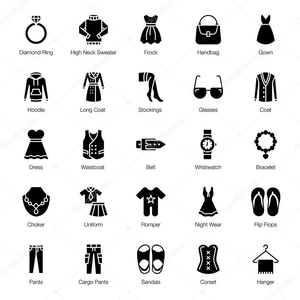 Pack Of Clothing Solid Icons 