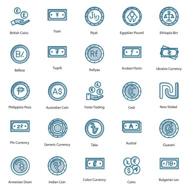 Düzenlenebilir Sermaye ve Para Birimleri Düz Vektörler Paketi 