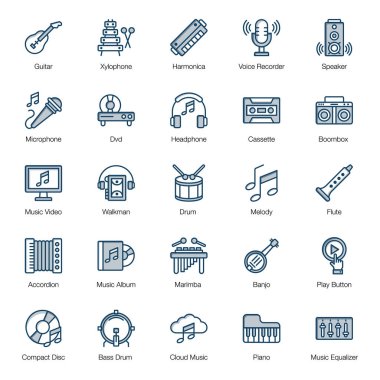 Müzik Enstrümanları Düz Vektörler Paketi 