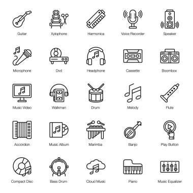 Müzik Enstrümanları Satır Vektörleri Paketi 