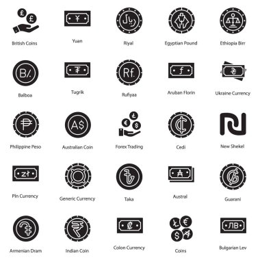 Düzenlenebilir Sermaye ve Para Birimleri Katı Vektörler Paketi 