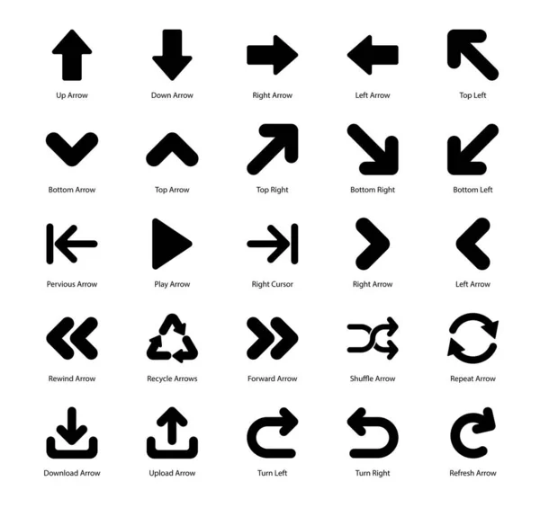 Dirección Flechas Sólidos Vectores Pack — Archivo Imágenes Vectoriales