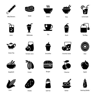 Organik Yiyecek ve İçecekler Doldurulmuş Simgeler 