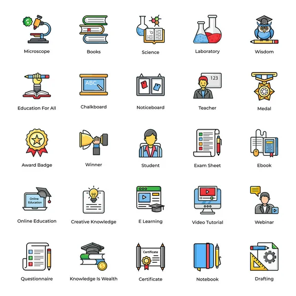 Bildungserfolg Flache Icons Pack — Stockvektor