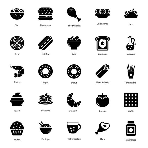 Gesundes Essen Und Getränke Gefüllt Icons Pack — Stockvektor