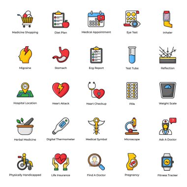 Tıbbi Aksesuarlar Düz Simgeler Paketi 