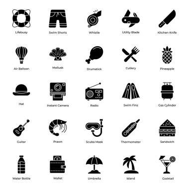 Piknik ve Tatil Katı Vektörleri Paketi 