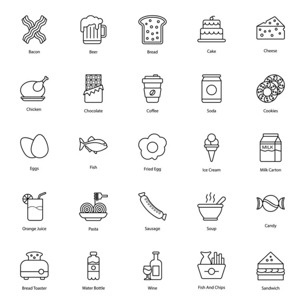 Essen Und Trinken Linie Icons Pack — Stockvektor