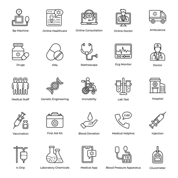 Ligne Service Médical Icônes Pack — Image vectorielle