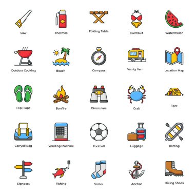 Seyahat ve Piknik Düz Vektörleri Paketi 