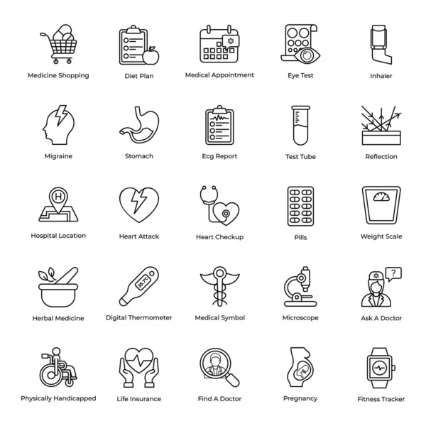 Accesorios Médicos Line Iconos Pack — Archivo Imágenes Vectoriales