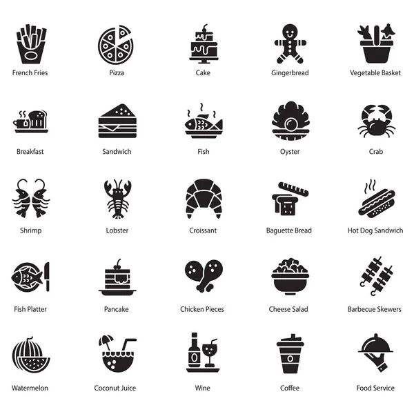 Paquete Iconos Sólidos Comida Rápida — Archivo Imágenes Vectoriales