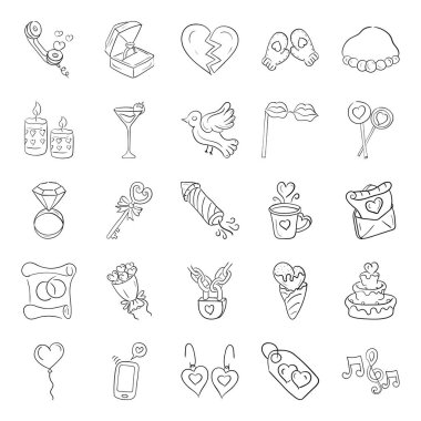 Sıra sıra karalama tarzında eşsiz bir aşk ve romantizm seti burada. Aşk, romantizm, sevgililer günü, selamlama ve daha fazlası üzerine faydalı tasarımlar.