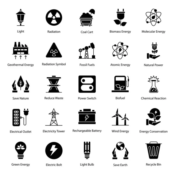 Here Bring Power Plants Solid Icons Pack Amazing Pack Suitable — Stock Vector